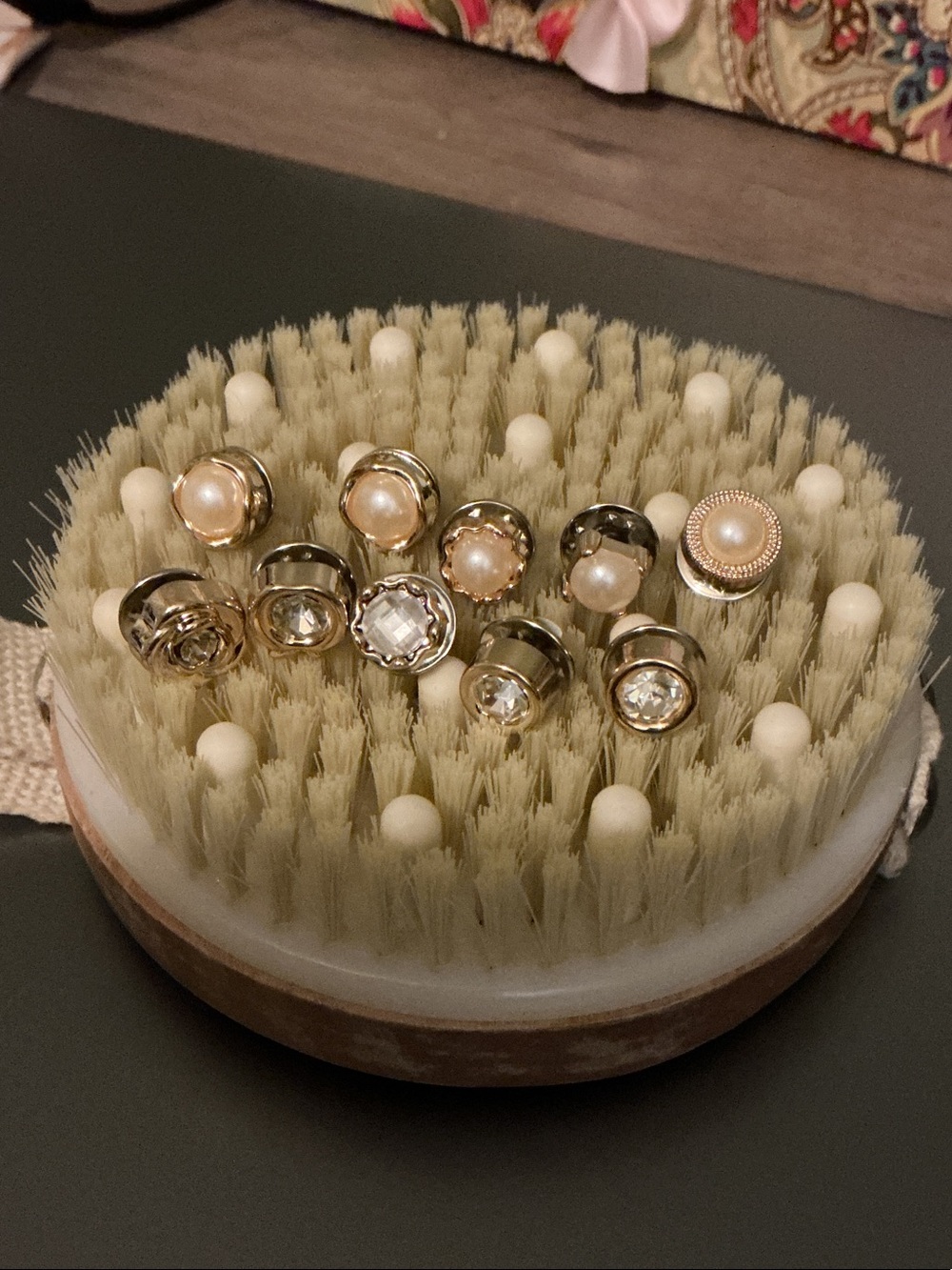 Gold Tone Pearl and Crystal Stud Lot of 10 Button Pins Brooches NEW